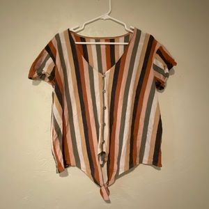 American Eagle Multicolor Striped Front Tie Tee